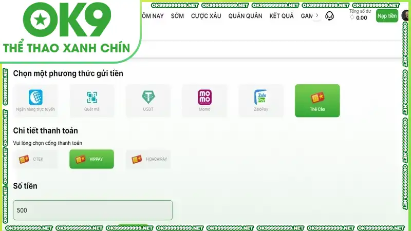 Kiểm tra kỹ thông tin trước khi nạp tiền OK9 Kiểm tra kỹ thông tin trước khi nạp tiền OK9